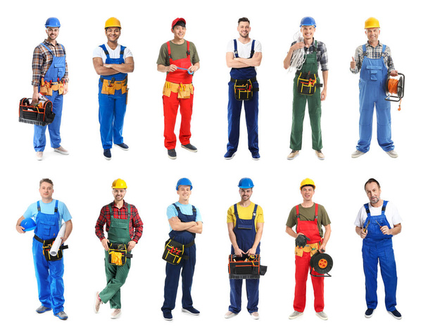 Different male electricians on white background - Foto, Imagem