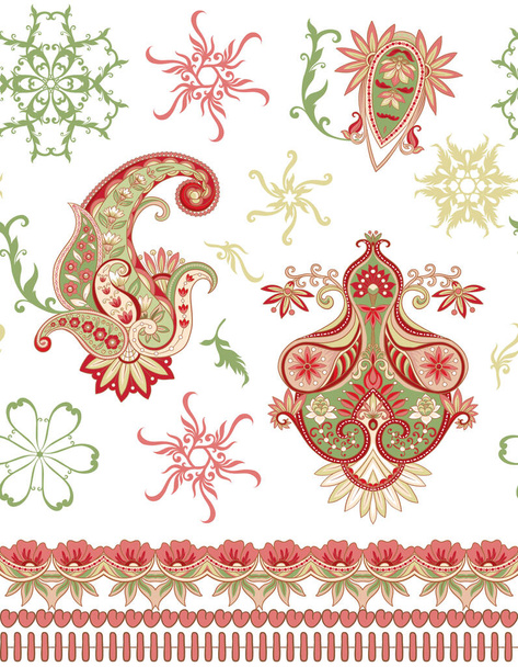 Pattern with traditional paisley. Floral vector - Vektör, Görsel