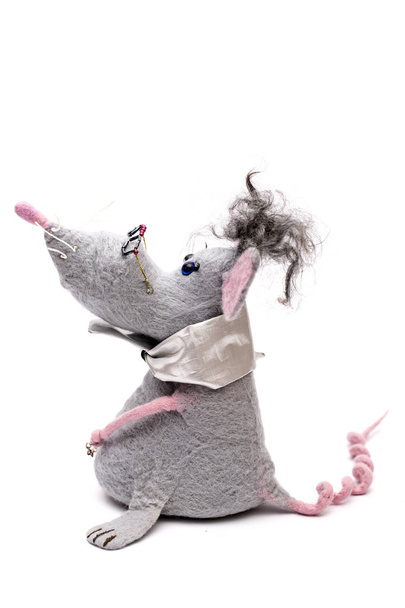 Rat - soft toy made of felted wool on a white background - Valokuva, kuva