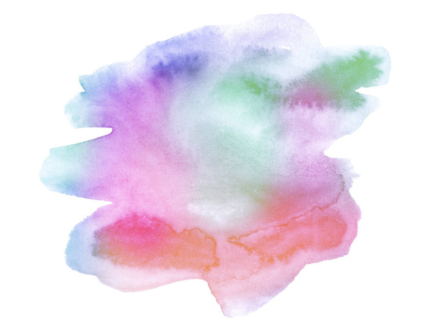 Multicolored watercolor stains in pastel colors with natural stains of paper-based paint. Isolated frame for design. Abstract unique background. - Photo, Image