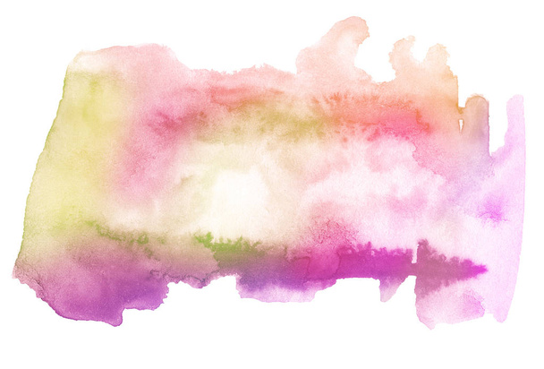 Multicolored watercolor stains in pastel colors with natural stains of paper-based paint. Isolated frame for design. Abstract unique background. - 写真・画像