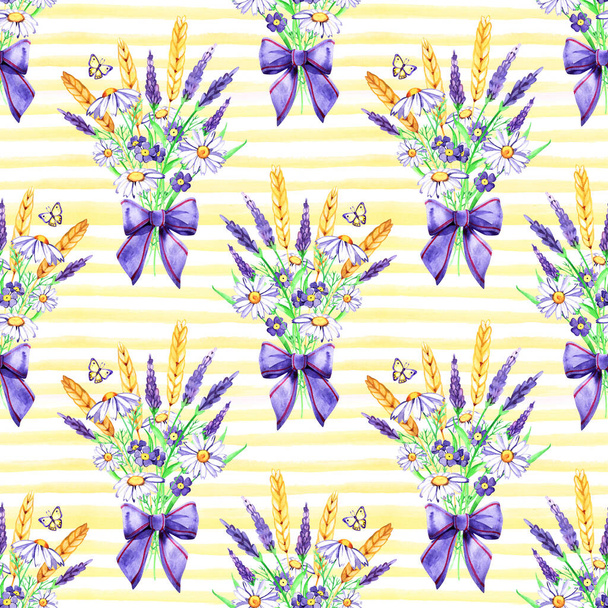 Watercolor hand painted provence village seamless pattern. - Foto, immagini