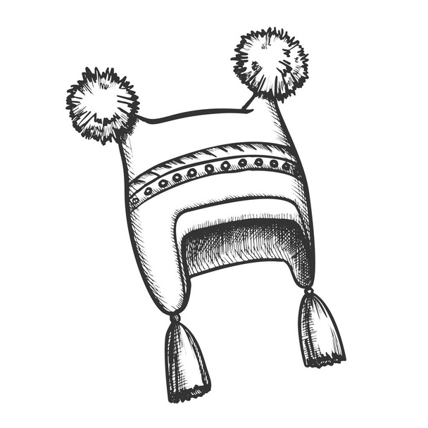 Sombrero de invierno con esponjosos pompones de lana Vector retro
 - Vector, imagen
