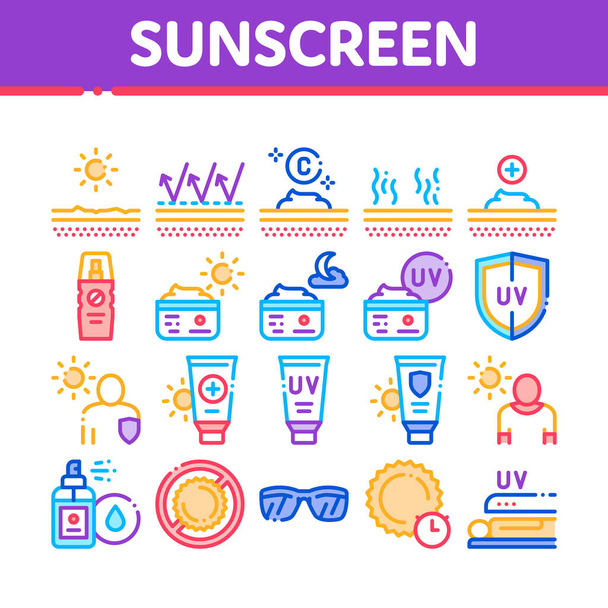 Sunscreen Колекція Елементи Піктограми Векторні
 - Вектор, зображення