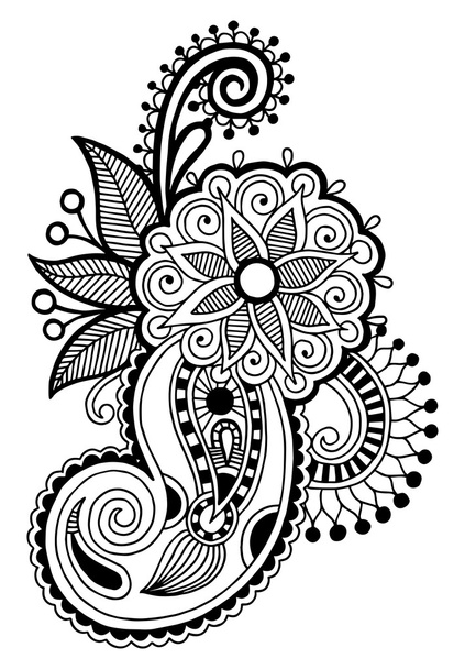 Black line art ornate flower design - Wektor, obraz