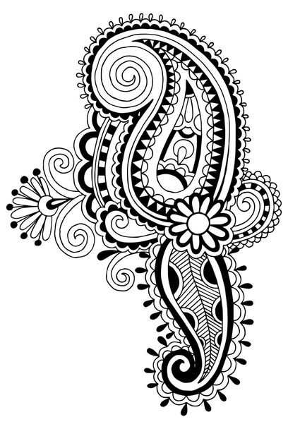 Black line art ornate flower design - Vector, Image