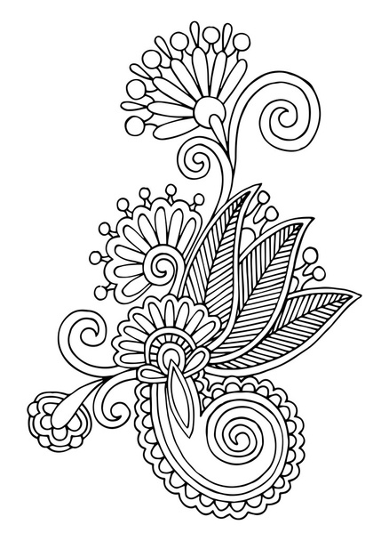 Black line art ornate flower design - Вектор, зображення