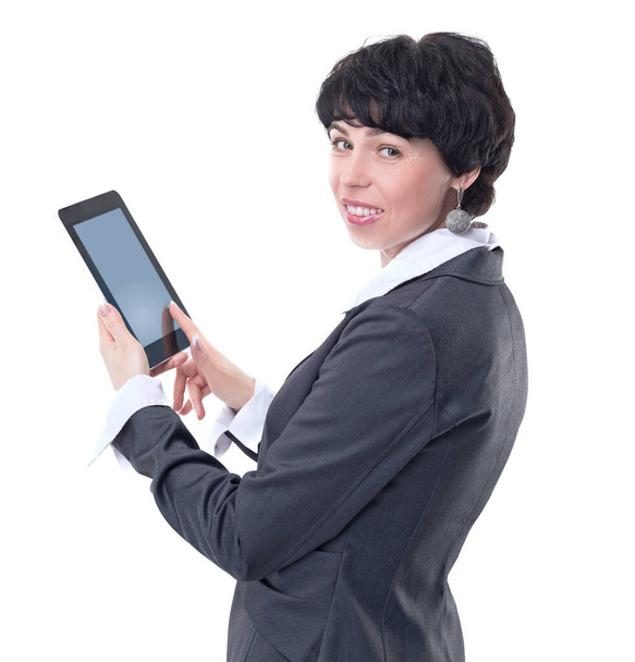 side view. successful business woman with a digital tablet - Fotoğraf, Görsel