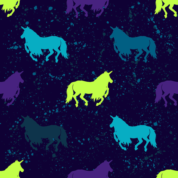 Abstract seamless vector magic pattern for girls, boys, clothes. Creative background with unicorn, Funny wallpaper for textile and fabric. Fashion style. Colorful bright - Vetor, Imagem