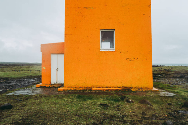 The entrance to the Svrtuloft lighthouse in Iceland. Cold spring weather  - Photo, Image