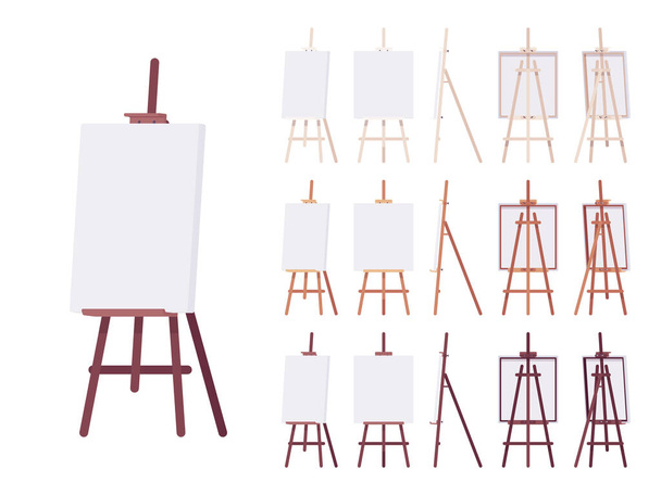 Wooden easel stand set with empty white canvas - Vector, Image
