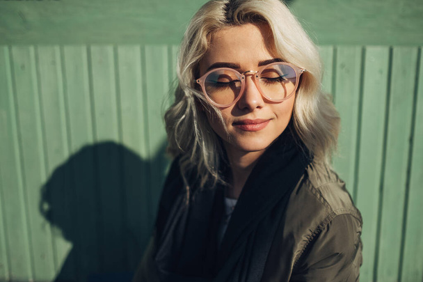 Portrait of Beautiful Blonde Girl in Glasses - Zdjęcie, obraz
