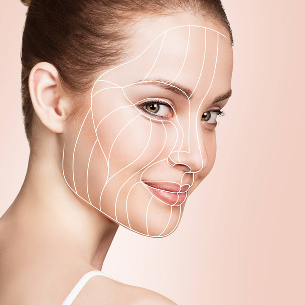 Líneas gráficas que muestran el efecto de elevación facial en la piel
. - Foto, Imagen