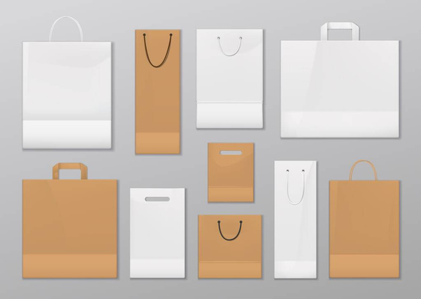 Bolsas de compras de papel con asas, aisladas
 - Vector, Imagen