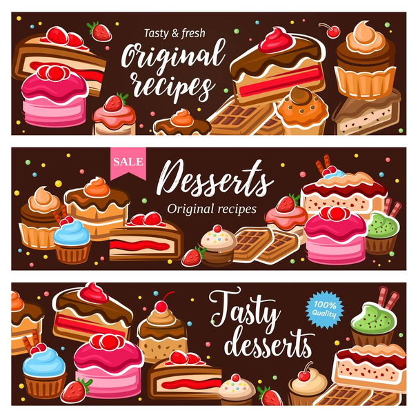 Patisserie and confectionery. Desserts, sweet food - Vector, Image