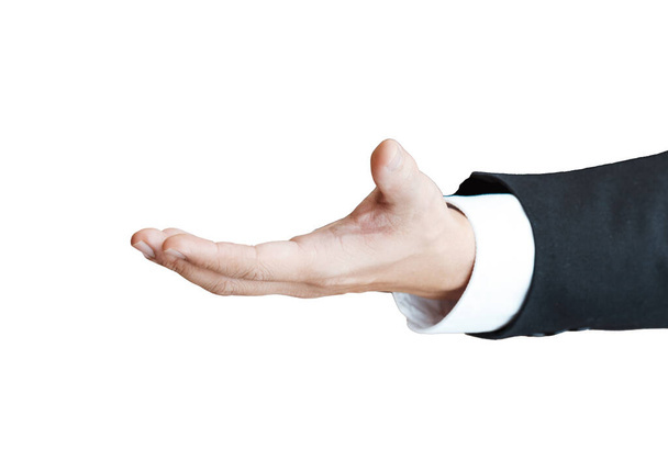 Shaking hands of male business people isolated on a white - Photo, image