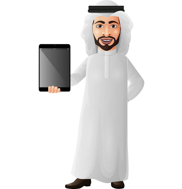 Ilustración vectorial del empresario árabe sosteniendo una tableta
 - Vector, Imagen
