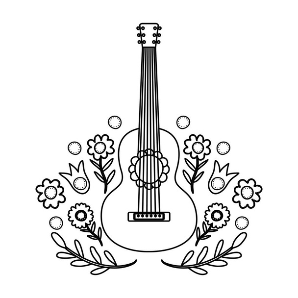 Gitarre Musikinstrument mit Blumenschmuck - Vektor, Bild