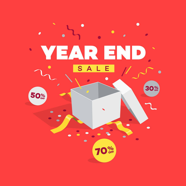 Special offer year end sale discount symbol with open gift, discount labels and confetti. Easy to use for your sale promotion. - Διάνυσμα, εικόνα