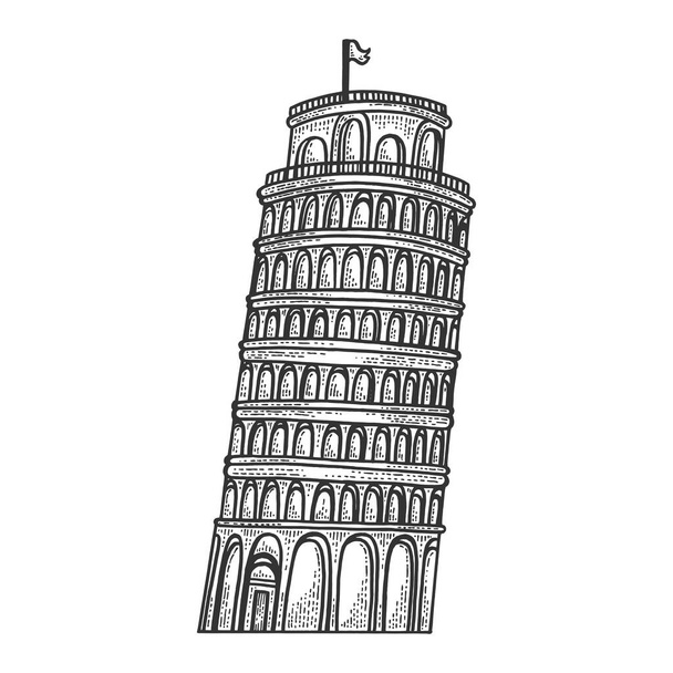 Leaning Tower of Pisa sketch engraving vector illustration. Scratch board style imitation. Black and white hand drawn image. - Vektör, Görsel