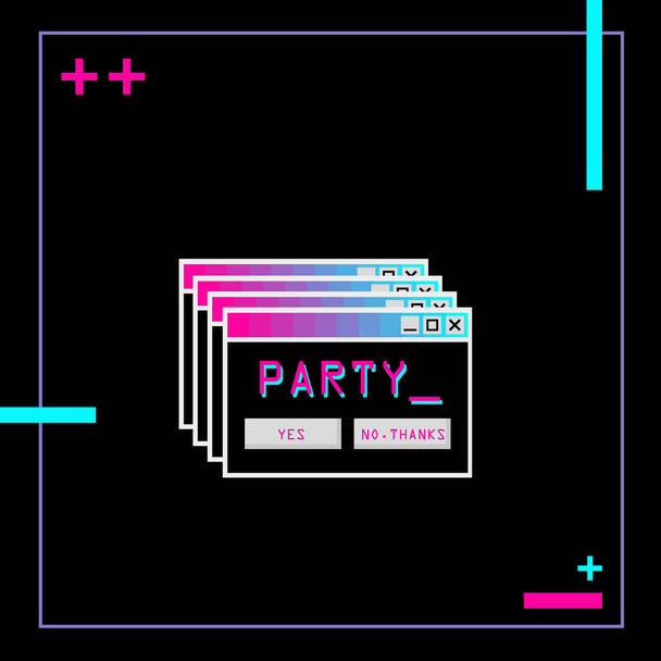 Retro synthwave style party invitation card on black background - Vector, Image