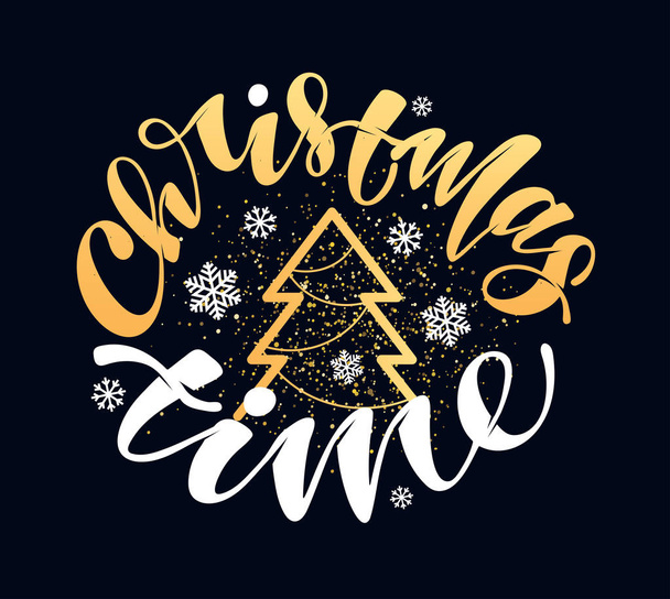 Tempo di Natale - Buon Natale - vacanze invernali - carino disegnato a mano doodle lettering cartolina modello banner
 - Vettoriali, immagini
