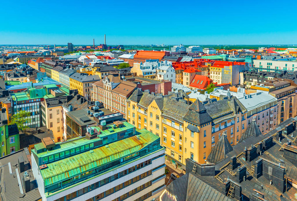 Letecké panorama Helsinek, Finsko. Historické a moderní budovy v centrální části města - Fotografie, Obrázek