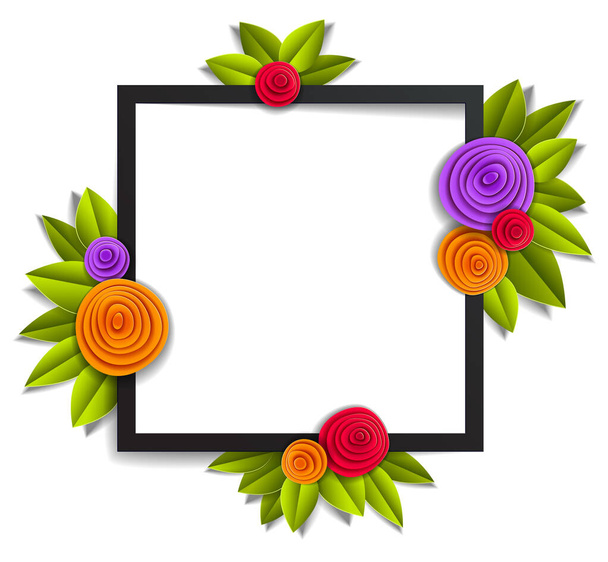 Flowers and leaves beautiful background or frame with blank copy - Vector, Imagen