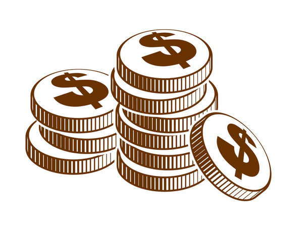 Монетный стек наличных денег или фишки казино натюрморт, векторная икона, i
 - Вектор,изображение