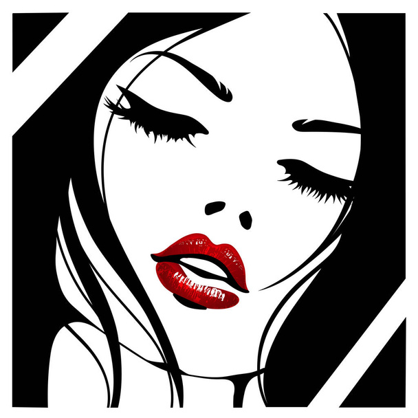 女性は赤い唇に直面しています。白地に独立したベクトル肖像 - ベクター画像