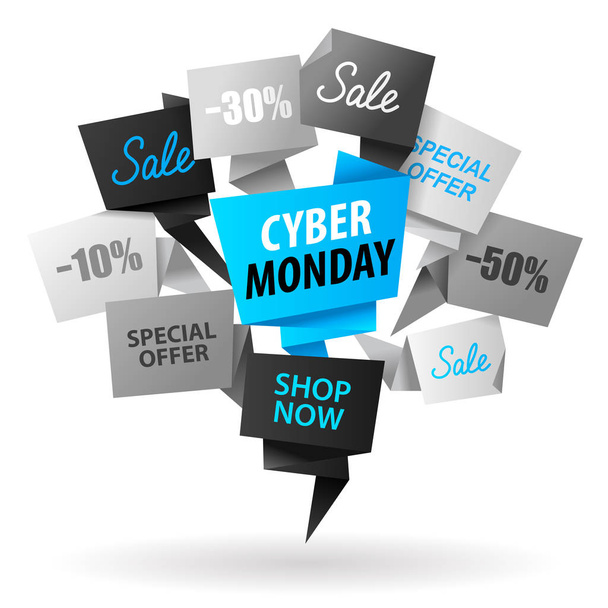 Cyber Monday Sale Advertising promotion origami banner or flyer - 写真・画像