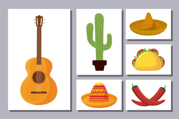 bundle mexican traditional set icons - Vector, Image