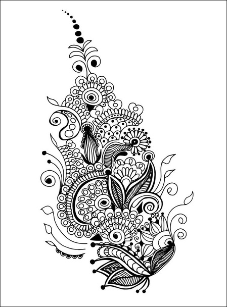 bloemenelement voor design, ornament in etnische stijl, zwart-wit - Vector, afbeelding