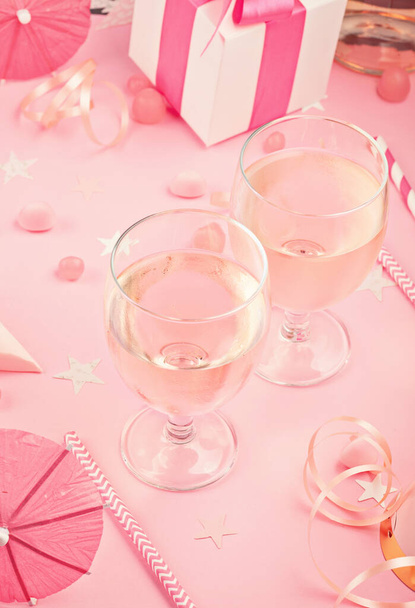 Girls party accessories over the pink background - Photo, Image