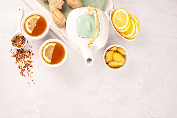 Healthy herbal tea with lemon and ginger - Photo, image