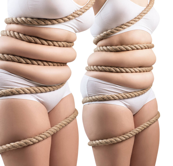 Collage de mujer gorda retorcido con una trampa de cuerda
. - Foto, imagen