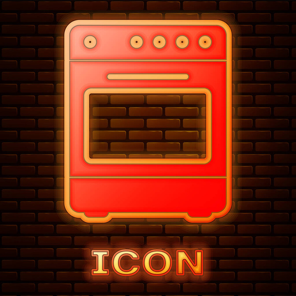 Icona luminosa al neon Forno isolato su sfondo muro di mattoni. Fornello a gas segno forno. Illustrazione vettoriale - Vettoriali, immagini