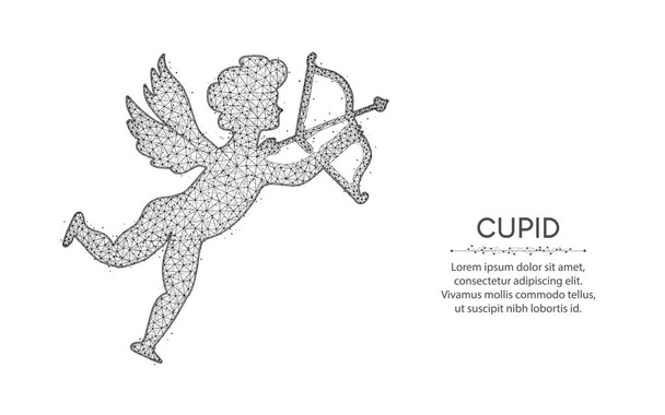 Cupid with bow and arrow low poly design, Angel of Love abstract geometric art, wireframe mesh polygonal vector illustration made from points and lines on white background - Vector, afbeelding