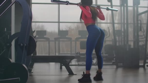 The girl is doing squats in fitness center - Footage, Video