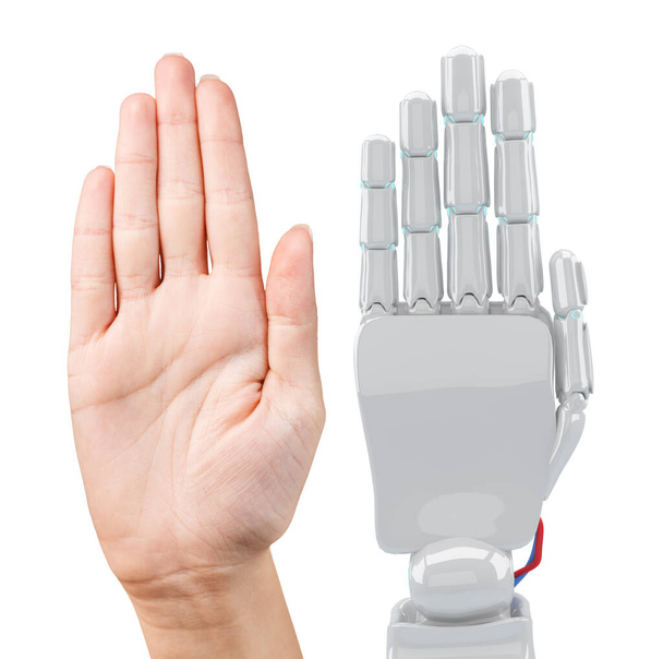 Human and robotic hand together. 3d rendering. - Photo, Image