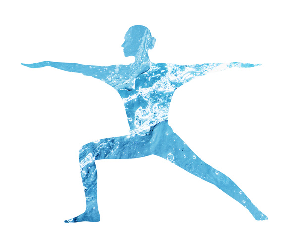 Water silhouet van vrouw in yoga positie. - Foto, afbeelding