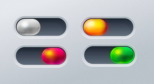 Set of 4 switches for mobile games, applications and websites isolated on light gray background. Inactive, alert, danger and success state. - Διάνυσμα, εικόνα