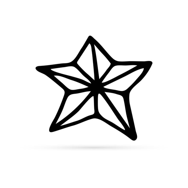 doodle black star icon, kids art line hand drawing vector illustration - Vector, Image
