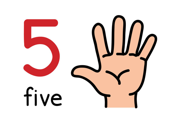 5, çocukların elleri 5 numarayı gösteriyor.. - Vektör, Görsel