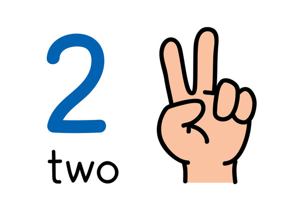 2, de hand van de kinderen die het nummer twee handteken tonen. - Vector, afbeelding