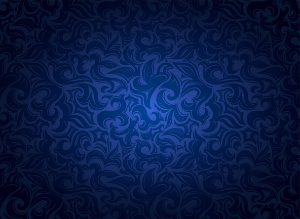damasco vintage azul ultramar fondo con elementos florales en estilo gótico, barroco. Textura real, vector Eps 10
 - Vector, imagen