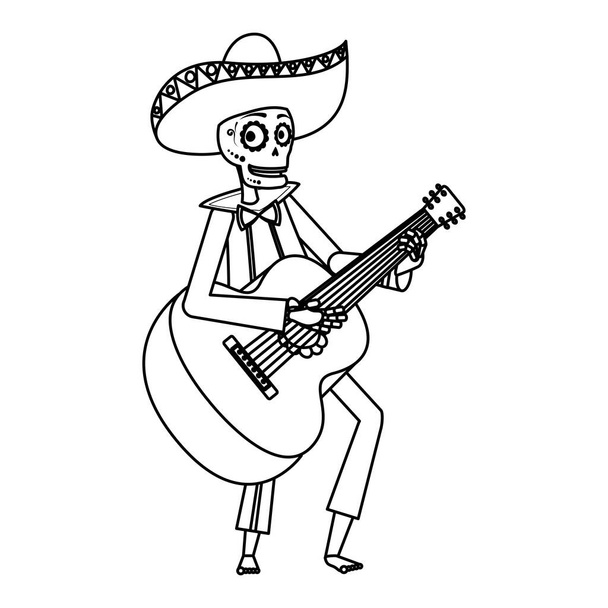 mariachi lebka hraje na kytaru komiks postava - Vektor, obrázek