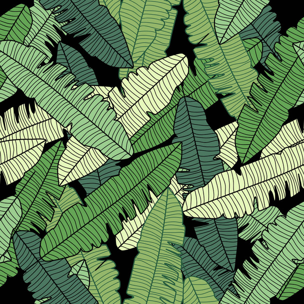 Hand drawn banana leaf seamless pattern. Abstract exotic plant wallpaper. Tropical pattern - Vector, Image