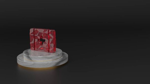 Representación en 3D del símbolo de piedras preciosas rojas del icono de primeros auxilios
 - Foto, imagen