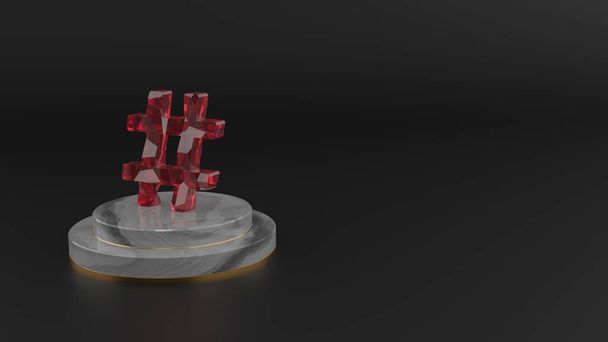 3D vykreslení červeného drahokamu symbolu hashtag ikony - Fotografie, Obrázek
